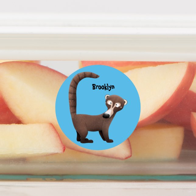 Funny curious coatimundi cartoon illustration  labels (Affixed)