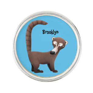 Funny curious coatimundi cartoon illustration  lapel pin