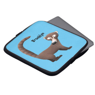 Funny curious coatimundi cartoon illustration laptop sleeve