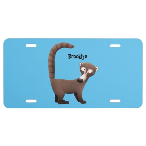 Funny curious coatimundi cartoon illustration license plate