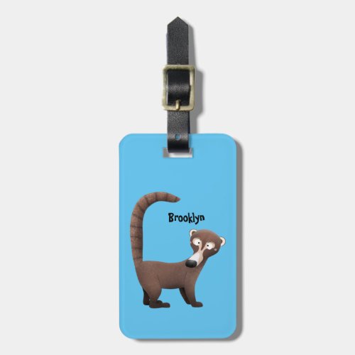 Funny curious coatimundi cartoon illustration luggage tag