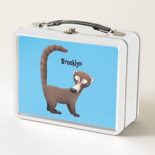 Funny curious coatimundi cartoon illustration metal lunch box