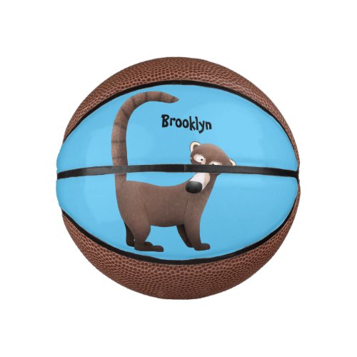Funny curious coatimundi cartoon illustration  mini basketball