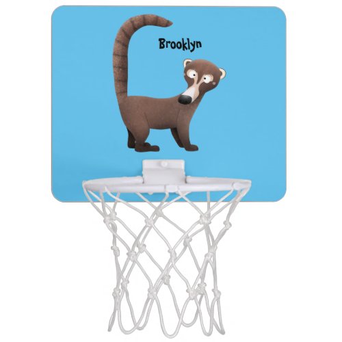 Funny curious coatimundi cartoon illustration mini basketball hoop