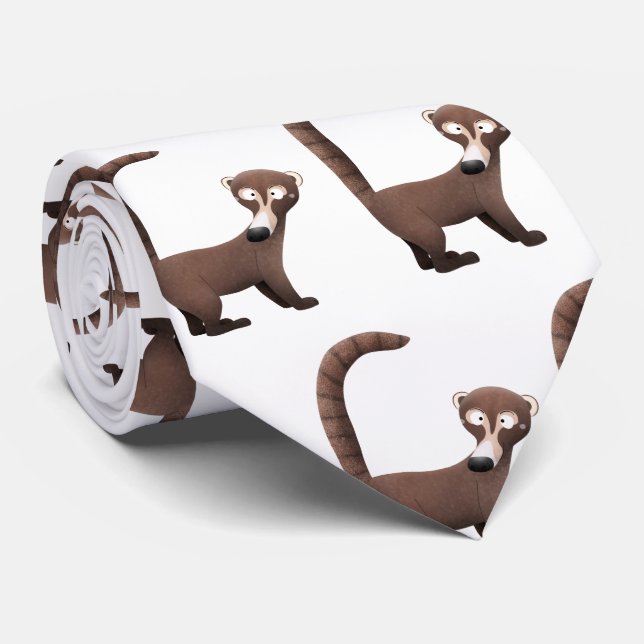 Funny curious coatimundi cartoon illustration  neck tie (Rolled)