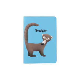 Funny curious coatimundi cartoon illustration passport holder