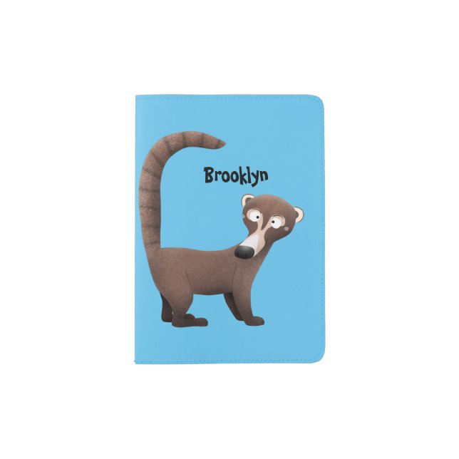 Funny curious coatimundi cartoon illustration passport holder (Front)