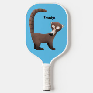 Funny curious coatimundi cartoon illustration pickleball paddle