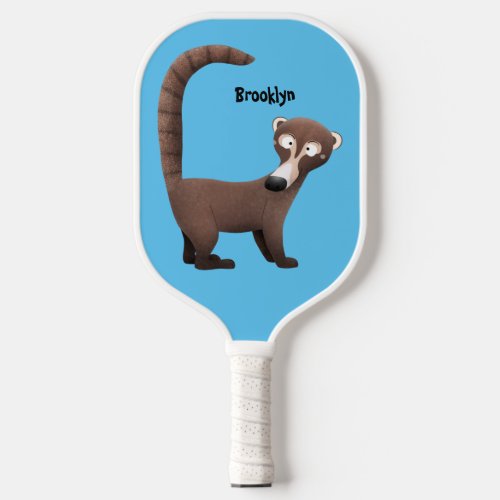 Funny curious coatimundi cartoon illustration  pickleball paddle