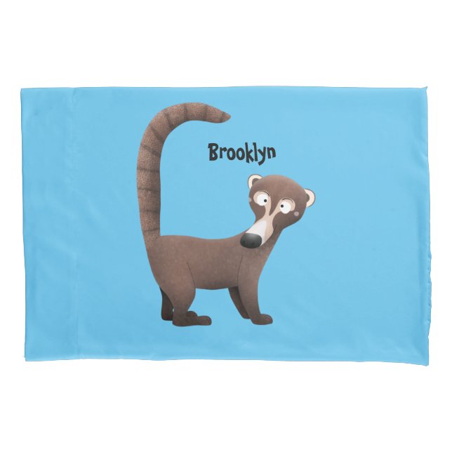 Funny curious coatimundi cartoon illustration pillow case (Front)