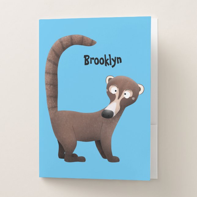 Funny curious coatimundi cartoon illustration  pocket folder (Front)