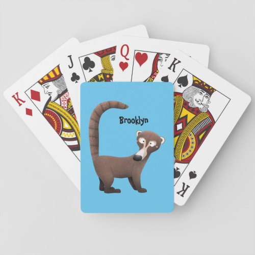 Funny curious coatimundi cartoon illustration poker cards