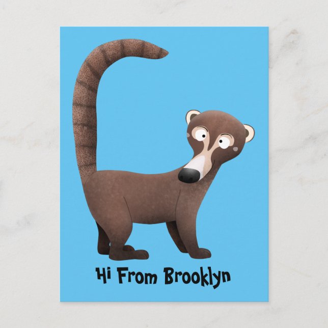 Funny curious coatimundi cartoon illustration postcard (Front)