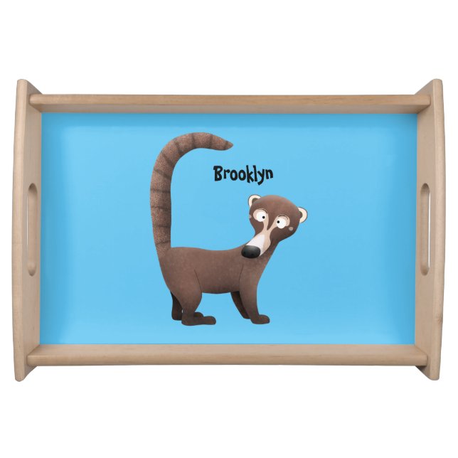 Funny curious coatimundi cartoon illustration serving tray (Front)