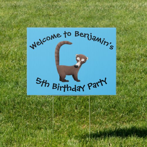 Funny curious coatimundi cartoon illustration sign