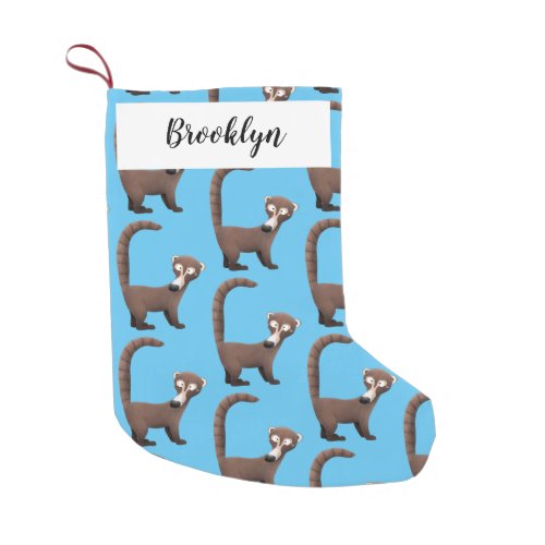 Funny curious coatimundi cartoon illustration small christmas stocking