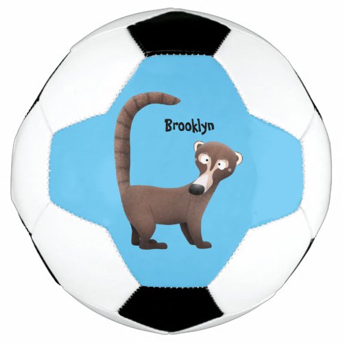 Funny curious coatimundi cartoon illustration soccer ball