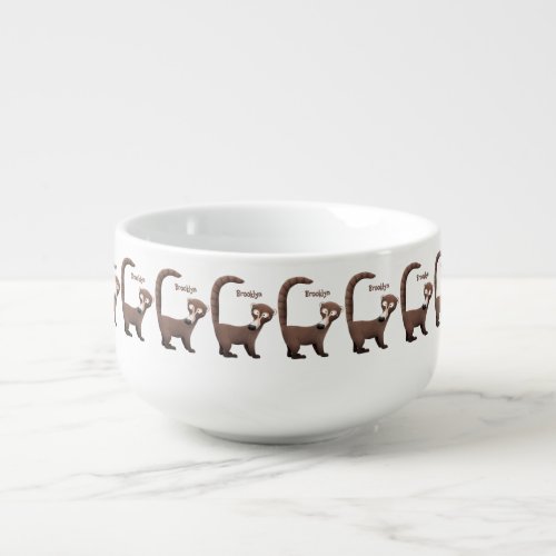 Funny curious coatimundi cartoon illustration  soup mug