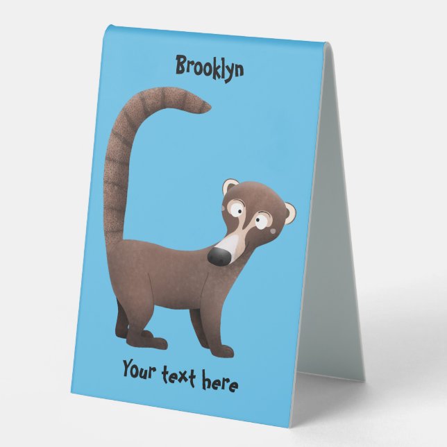 Funny curious coatimundi cartoon illustration  table tent (Front)
