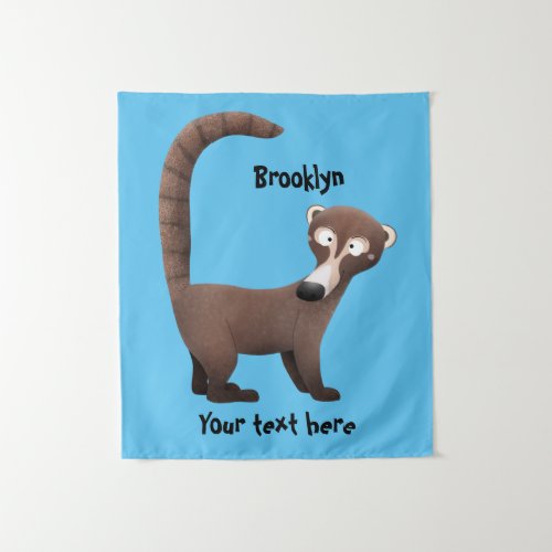 Funny curious coatimundi cartoon illustration tapestry