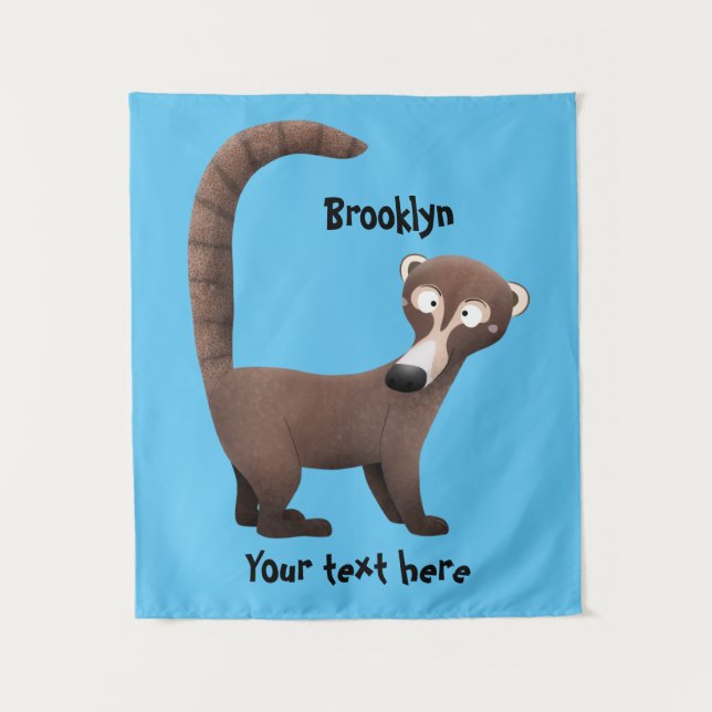 Funny curious coatimundi cartoon illustration tapestry (Front)