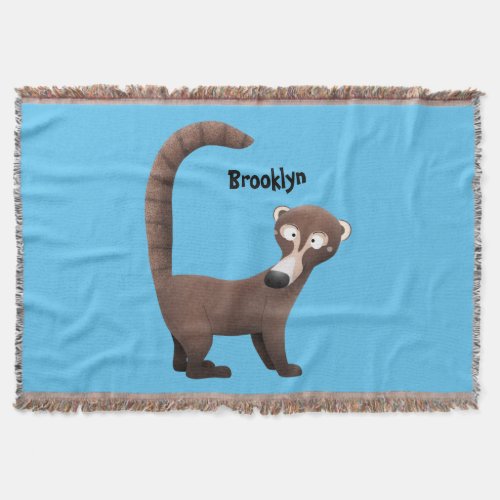 Funny curious coatimundi cartoon illustration throw blanket