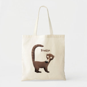 Funny curious coatimundi cartoon illustration tote bag