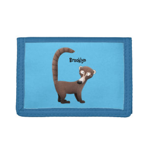 Funny curious coatimundi cartoon illustration trifold wallet