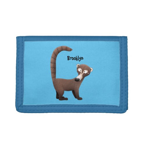 Funny curious coatimundi cartoon illustration  trifold wallet