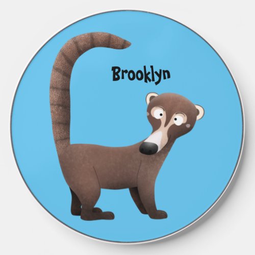 Funny curious coatimundi cartoon illustration  wireless charger 