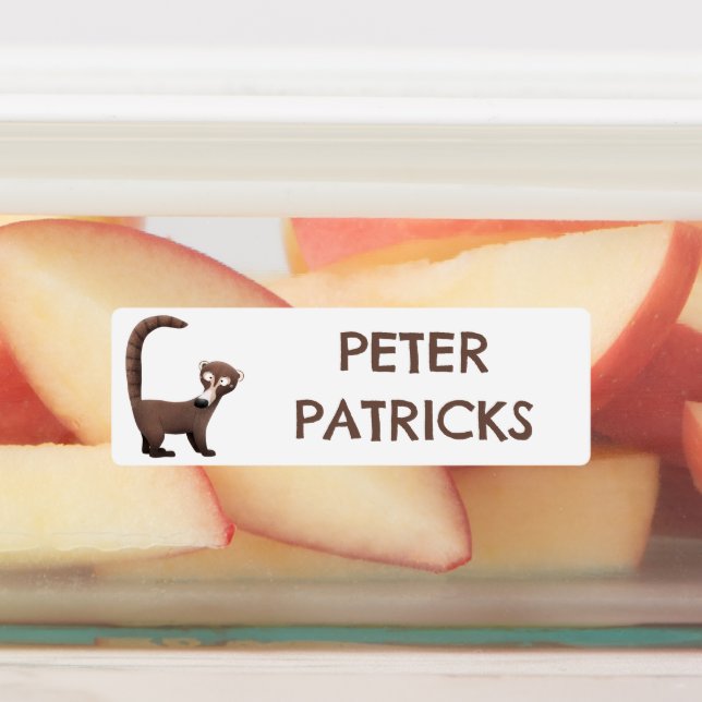 Funny curious coatimundi cartoon personalized labels (Affixed)