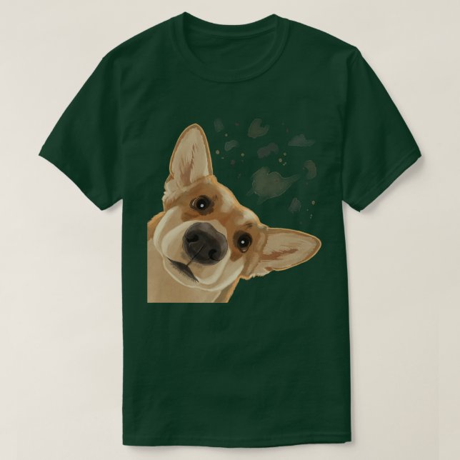 Funny Curious Dog Welsh Corgi  T-Shirt (Design Front)