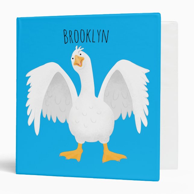Funny curious domestic goose cartoon illustration 3 ring binder (Front/Inside)