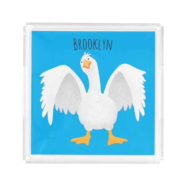 Funny curious domestic goose cartoon illustration acrylic tray (Front)