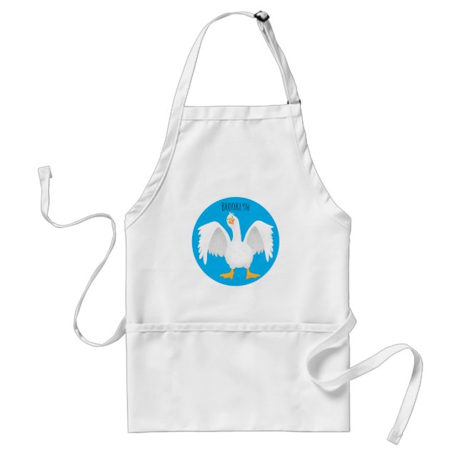 Funny curious domestic goose cartoon illustration adult apron (Front)