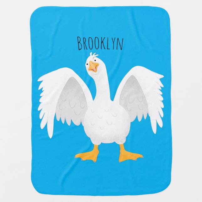 Funny curious domestic goose cartoon illustration baby blanket (Front)