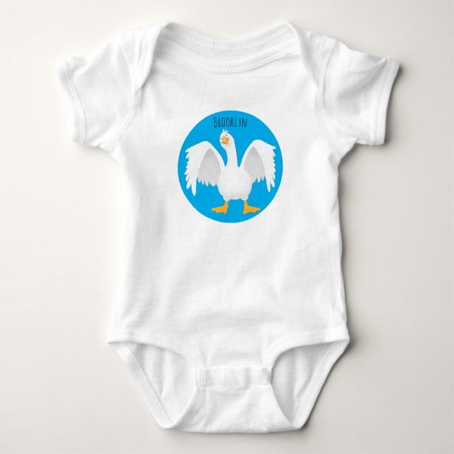 Funny curious domestic goose cartoon illustration baby bodysuit (Front)