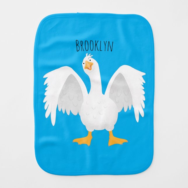 Funny curious domestic goose cartoon illustration baby burp cloth (Front)