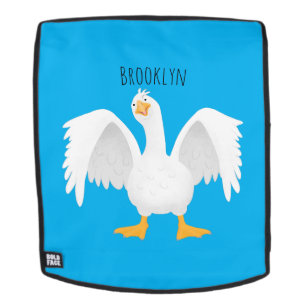 Funny curious domestic goose cartoon illustration backpack
