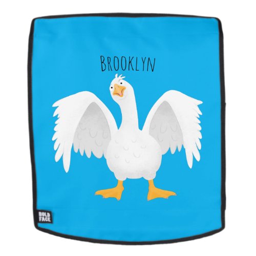 Funny curious domestic goose cartoon illustration backpack