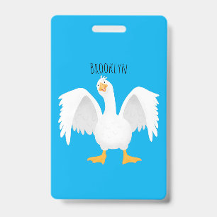 Funny curious domestic goose cartoon illustration  badge