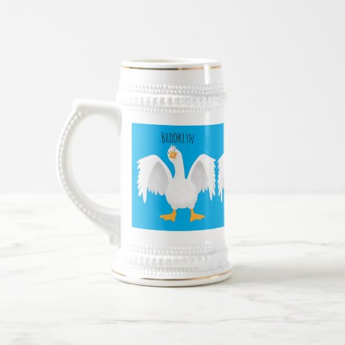 Funny curious domestic goose cartoon illustration beer stein