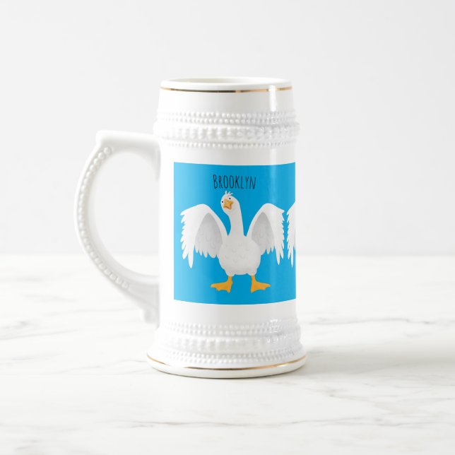 Funny curious domestic goose cartoon illustration beer stein (Left)