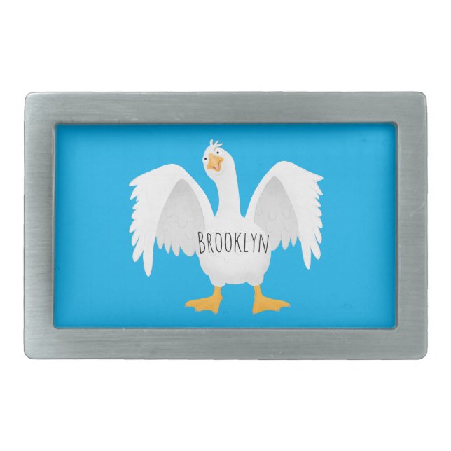 Funny curious domestic goose cartoon illustration belt buckle (Front)