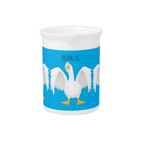 Funny curious domestic goose cartoon illustration beverage pitcher