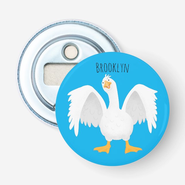 Funny curious domestic goose cartoon illustration bottle opener (Front)