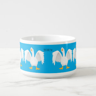 Funny curious domestic goose cartoon illustration bowl