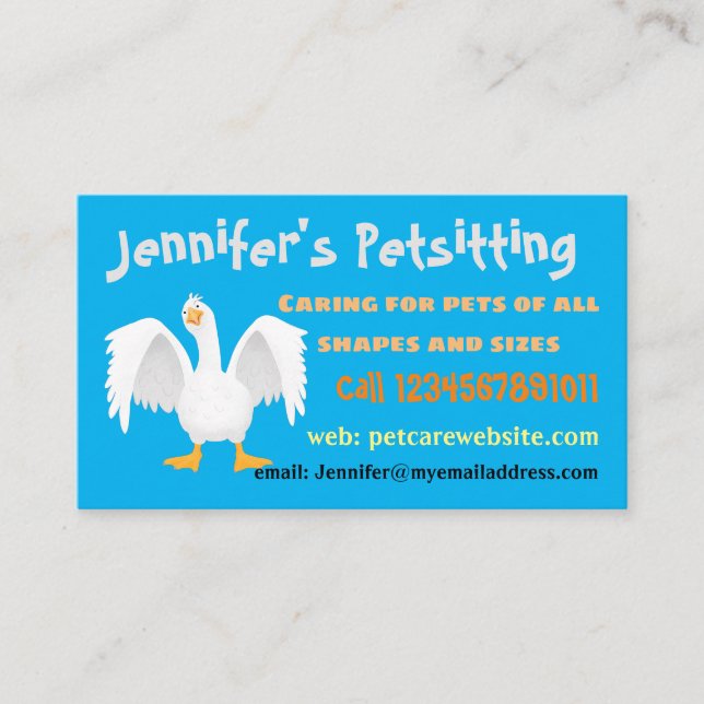 Funny curious domestic goose cartoon illustration business card (Front)