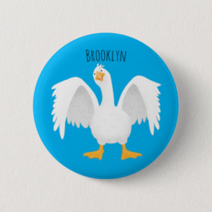 Yellow Hand Drawn Silly Goose Baby Goose Cartoon Pinback Button