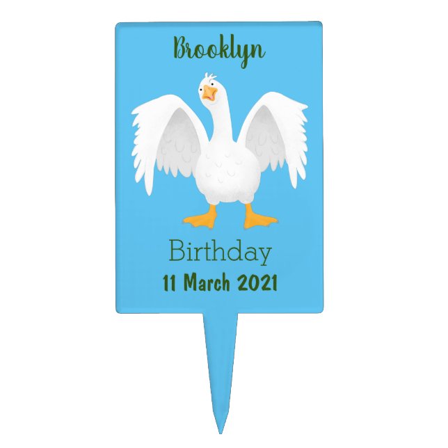 Funny curious domestic goose cartoon illustration cake topper (Front)